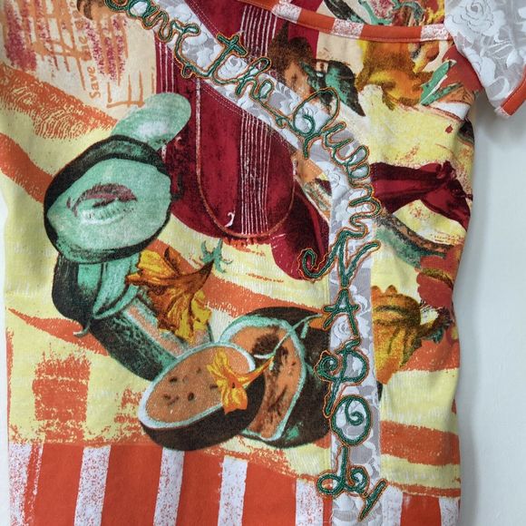 Save The Queen Vintage Short Sleeve Multicoloured Abstract Fruit Print Top Large - Picture 3 of 16